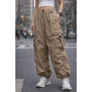 PacSun Nylon Parachute Cargo Pants Wide Leg Y2K Utility D Ring Tan M Gorpcore